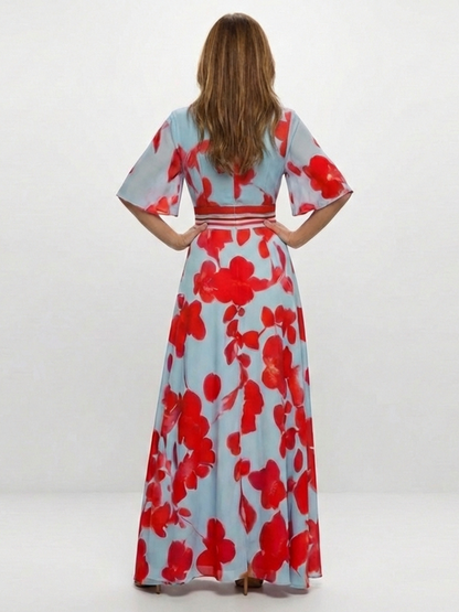 Emma | Robe longue fleurie à col V et manches courtes