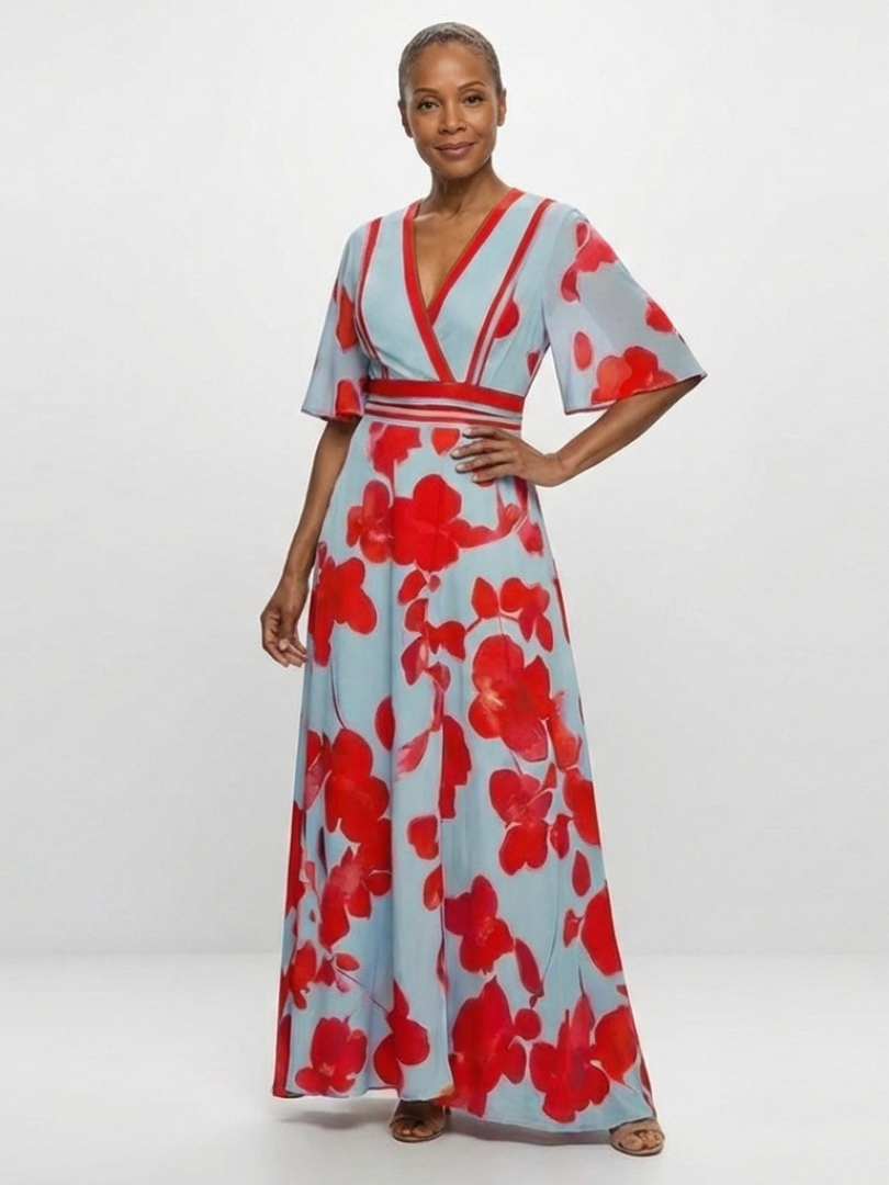 Corinne – Robe longue fleurie col V