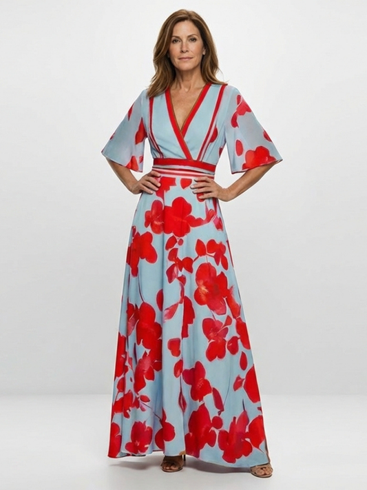 Corinne – Robe longue fleurie col V
