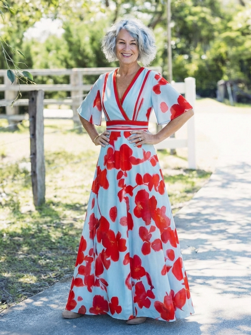 Corinne – Robe longue fleurie col V