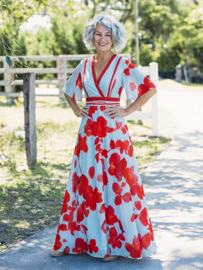 Corinne – Robe longue fleurie col V