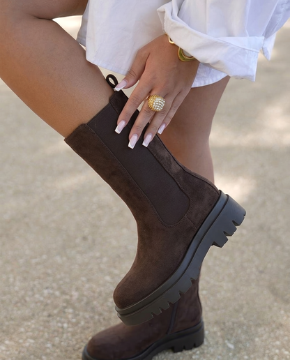Bottes Chelsea en Velours Brun