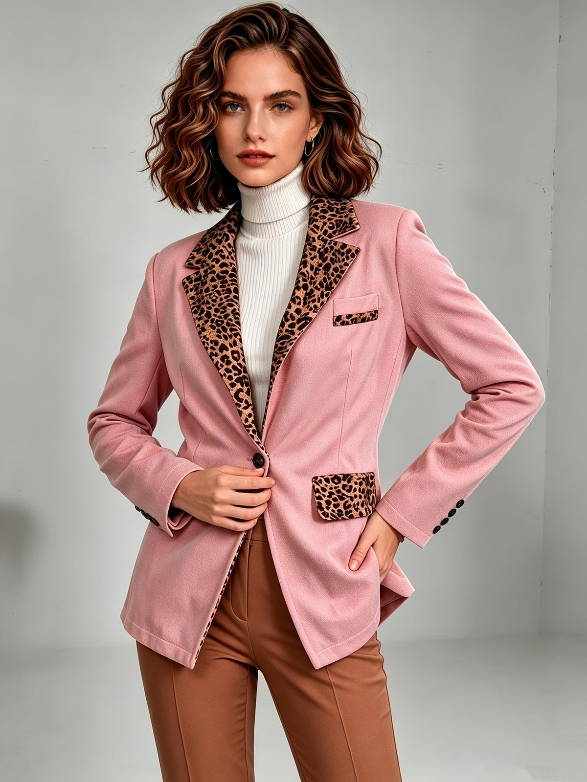 Clementine | Blazer ajusté en velours avec accents léopard