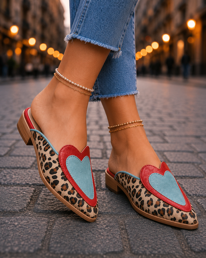 Sandales Mules Perla à Talon Ouvert avec Motif Léopard