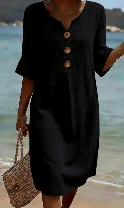 Vanesa – Robe fluide avec manches volantées et boutons