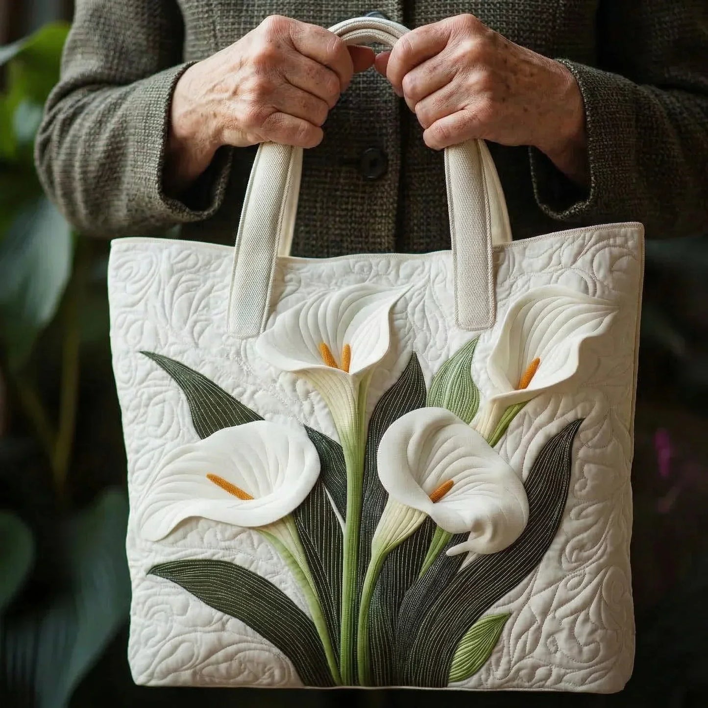 Sac Artisanal Matelassé - Arums Blancs