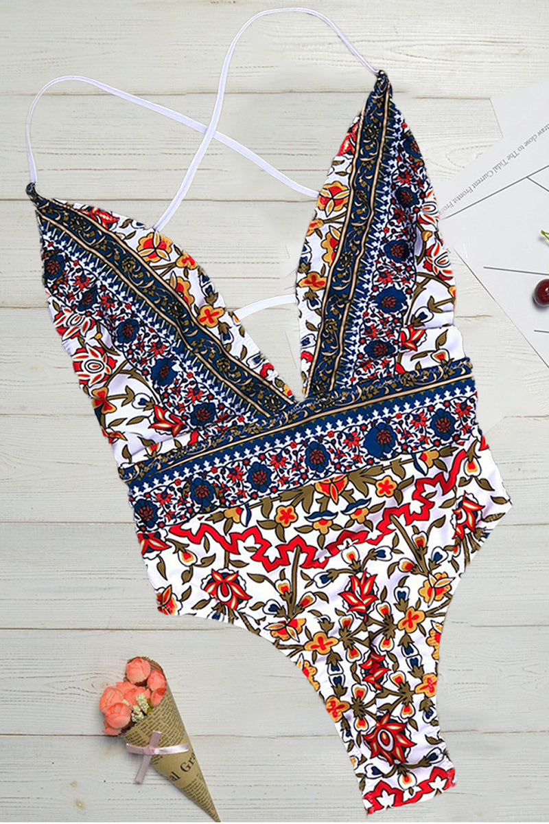 Maillot de Bain avec Imprimé Boho et Décolleté en V