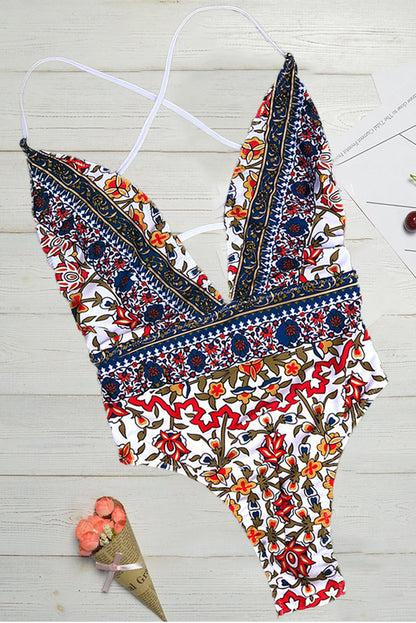 Maillot de Bain avec Imprimé Boho et Décolleté en V