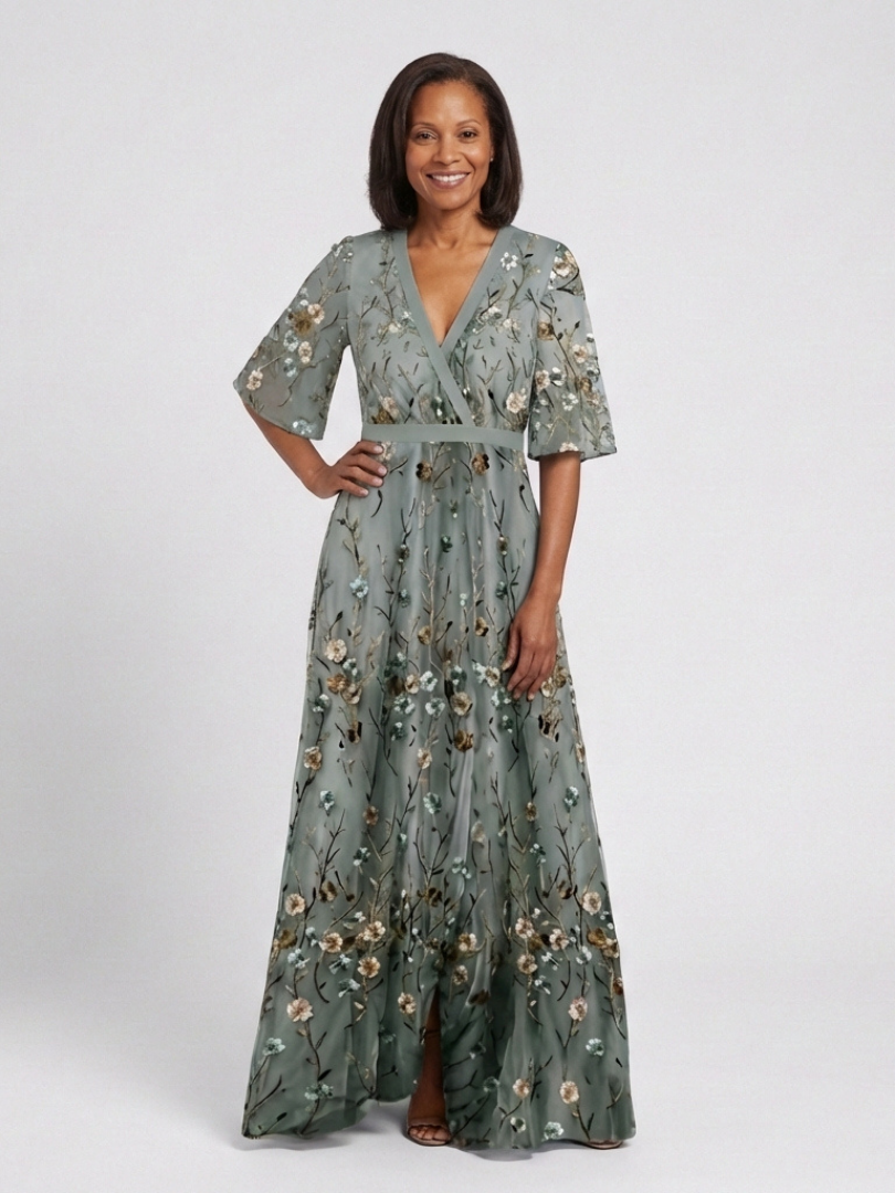 Élodie – Robe longue fleurie col V