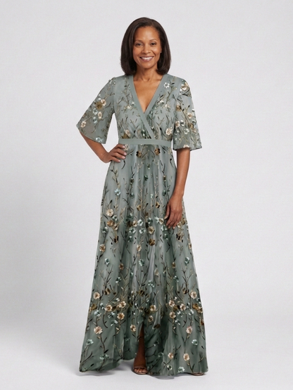 Élodie – Robe longue fleurie col V