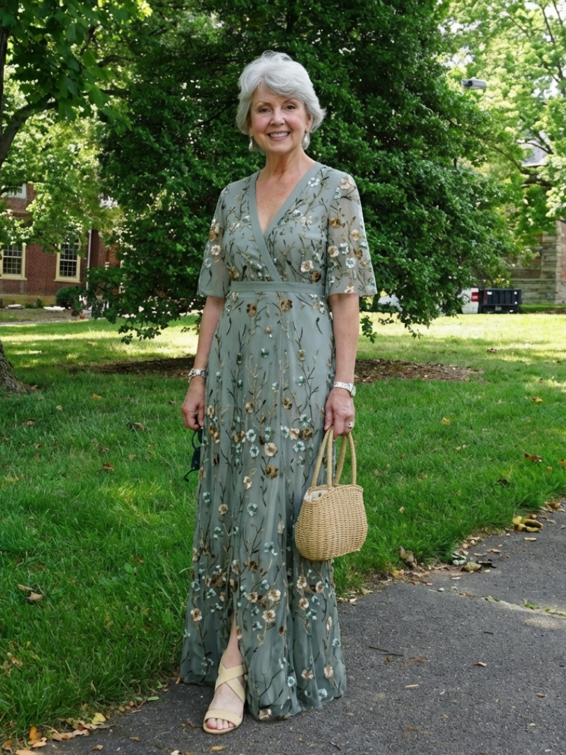 Camille | Robe longue fleurie à col V et manches courtes