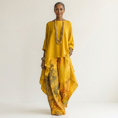 Asymmetrical Cotton-Satin Set