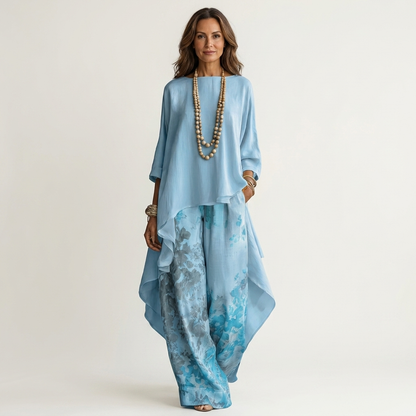 Asymmetrical Cotton-Satin Set