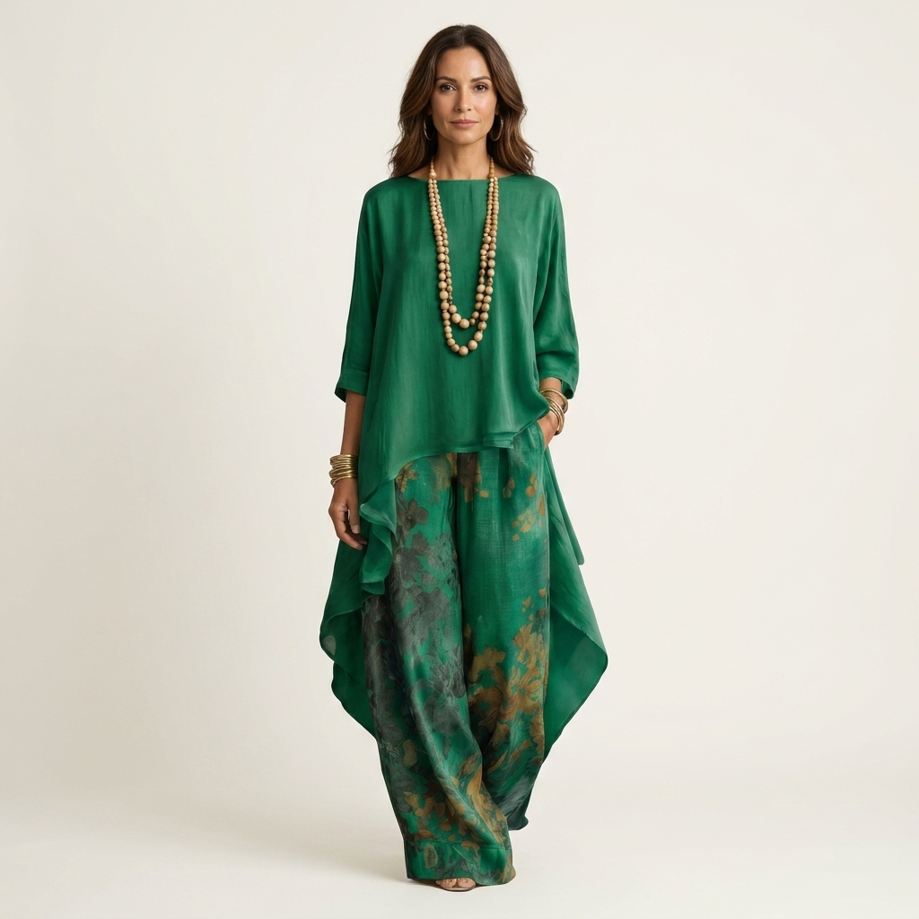 Asymmetrical Cotton-Satin Set