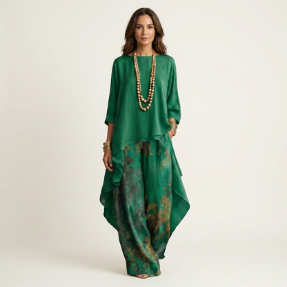 Asymmetrical Cotton-Satin Set