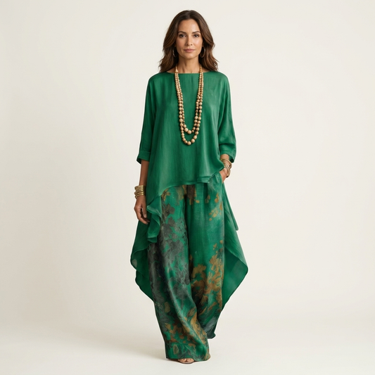 Asymmetrical Cotton-Satin Set