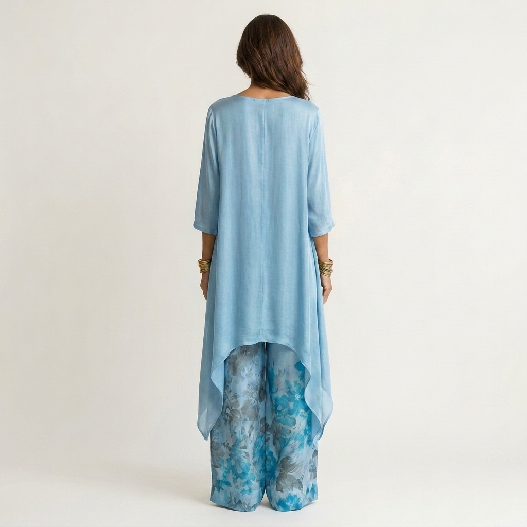 Asymmetrical Cotton-Satin Set
