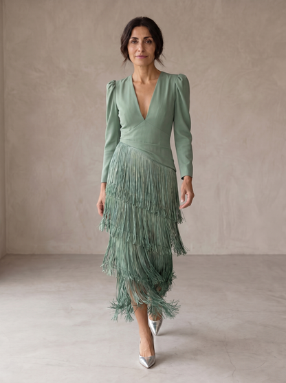 Chiara | Élégante Robe à Manches Frangées