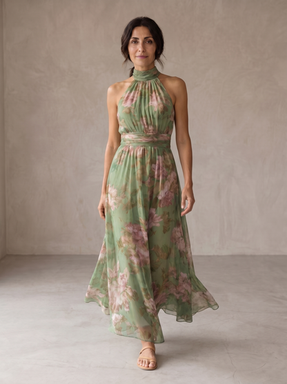 Lidia | Élégante Robe Maxi Halter à Motif Floral