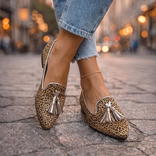Dalia Fringed Animal Print Moccasins