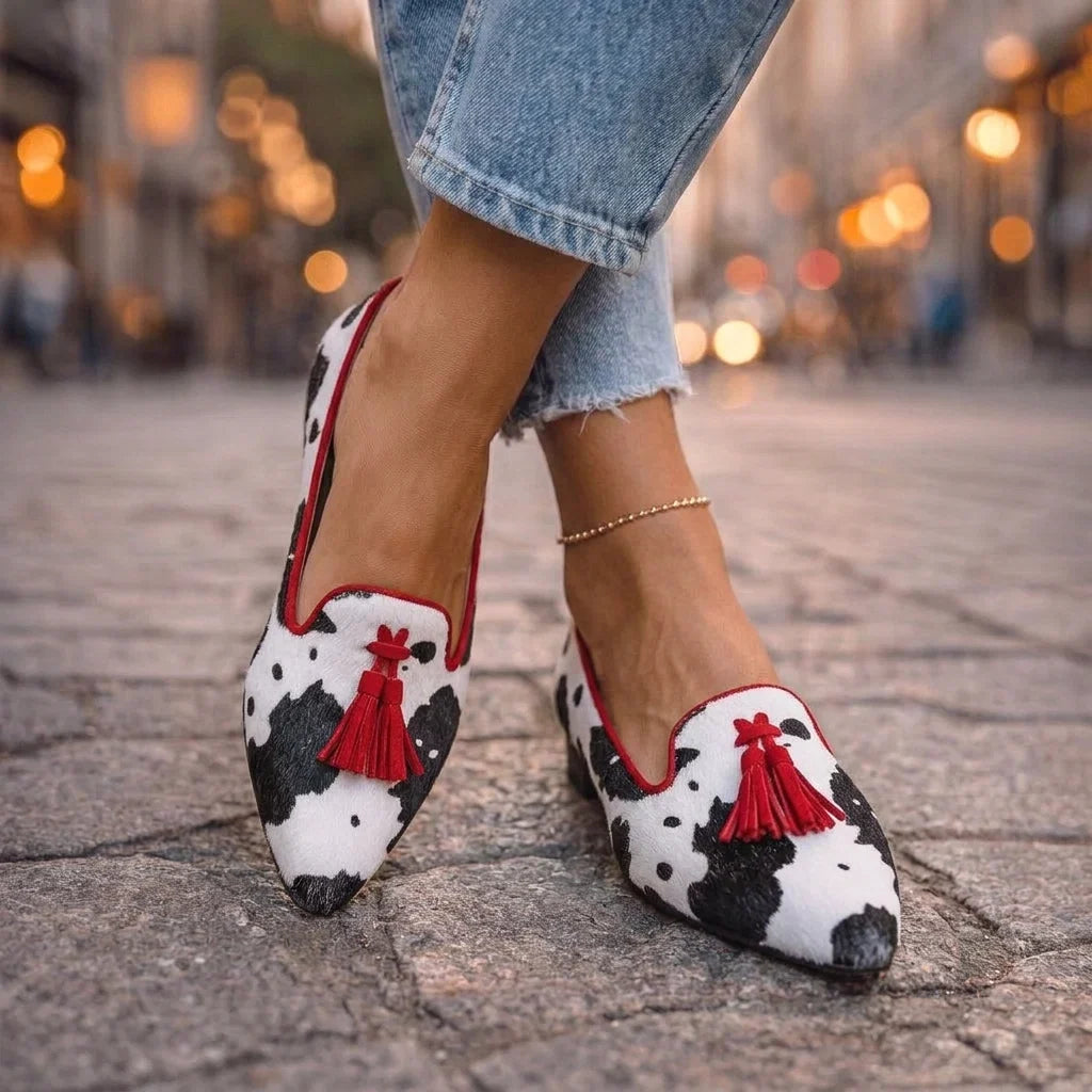 Dalia Fringed Animal Print Moccasins
