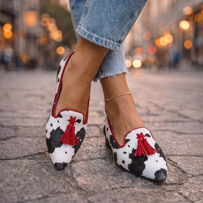 Dalia Fringed Animal Print Moccasins