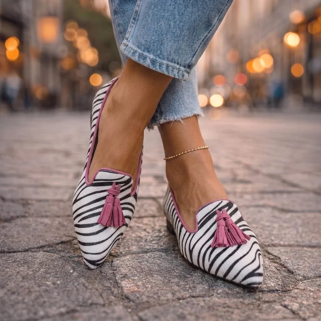 Dalia Fringed Animal Print Moccasins