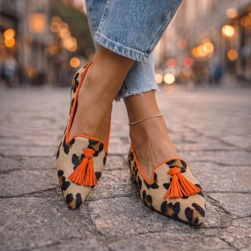 Ballerines Livia à Bout Pointu avec Motif Léopard