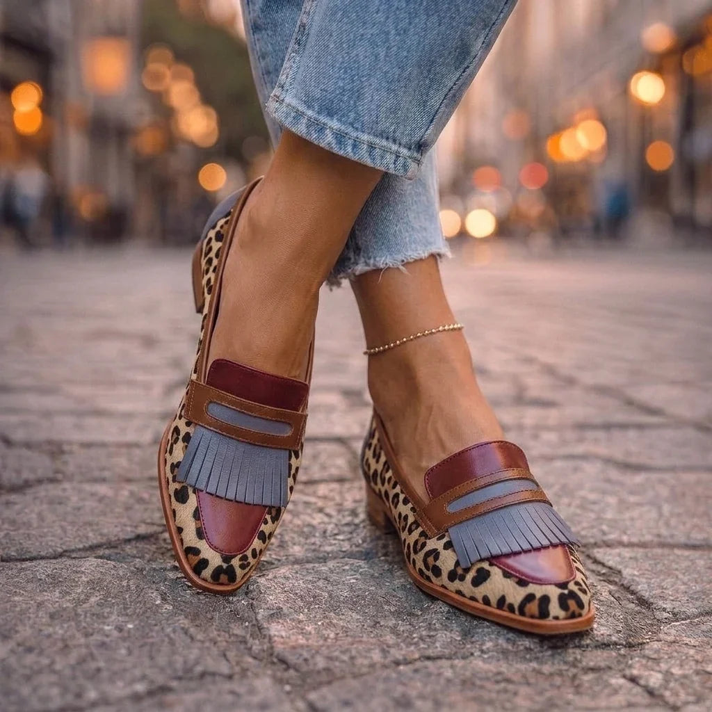 Bianca Fringed Leopard Print Moccasins