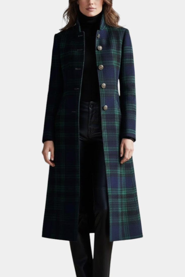 Rebecca | Manteau midi ajusté à motifs à carreaux