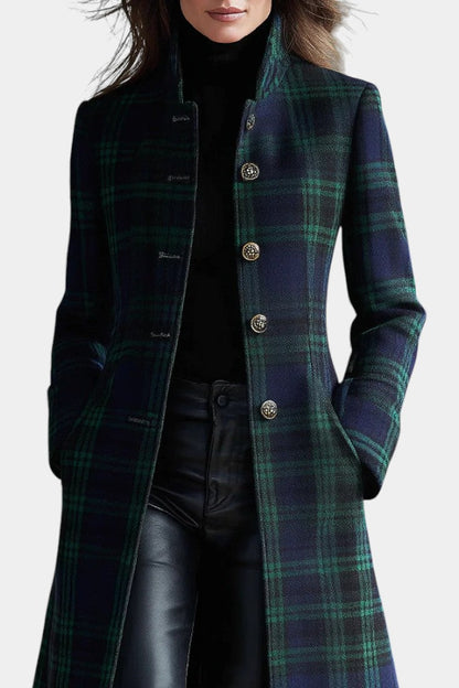 Rebecca | Manteau midi ajusté à motifs à carreaux