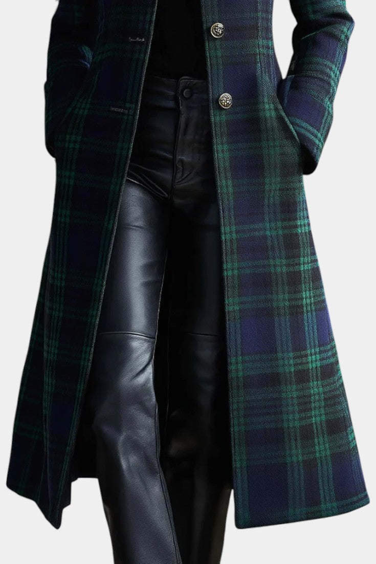Rebecca | Manteau midi ajusté à motifs à carreaux