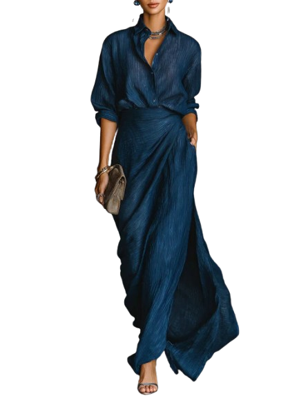 Céleste | Ensemble Chic de Chemise et Jupe Longue