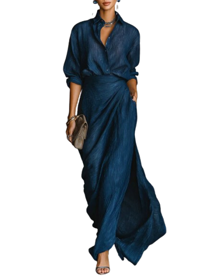 Céleste | Ensemble Chic de Chemise et Jupe Longue