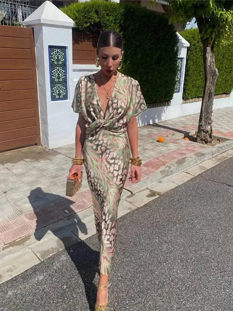 Higinia™ | Robe Midi Imprimée aux Teintes Cuivrées