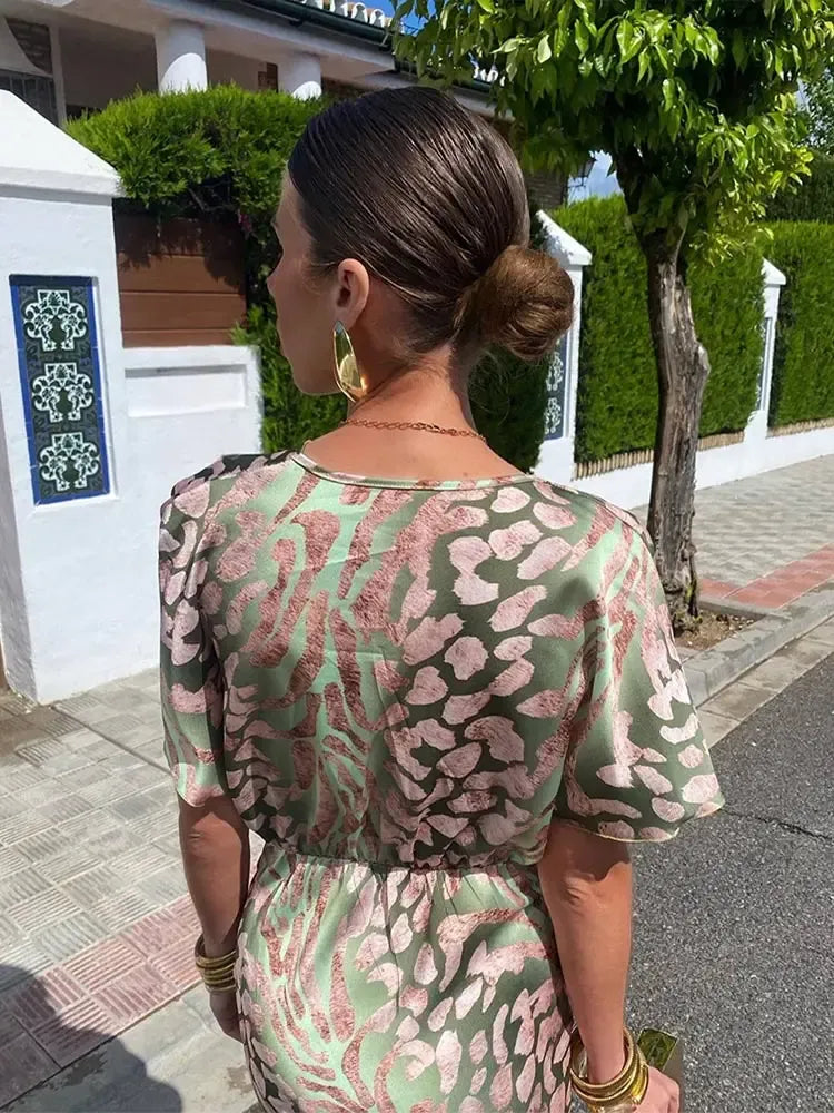 Higinia™ | Robe Midi Imprimée aux Teintes Cuivrées