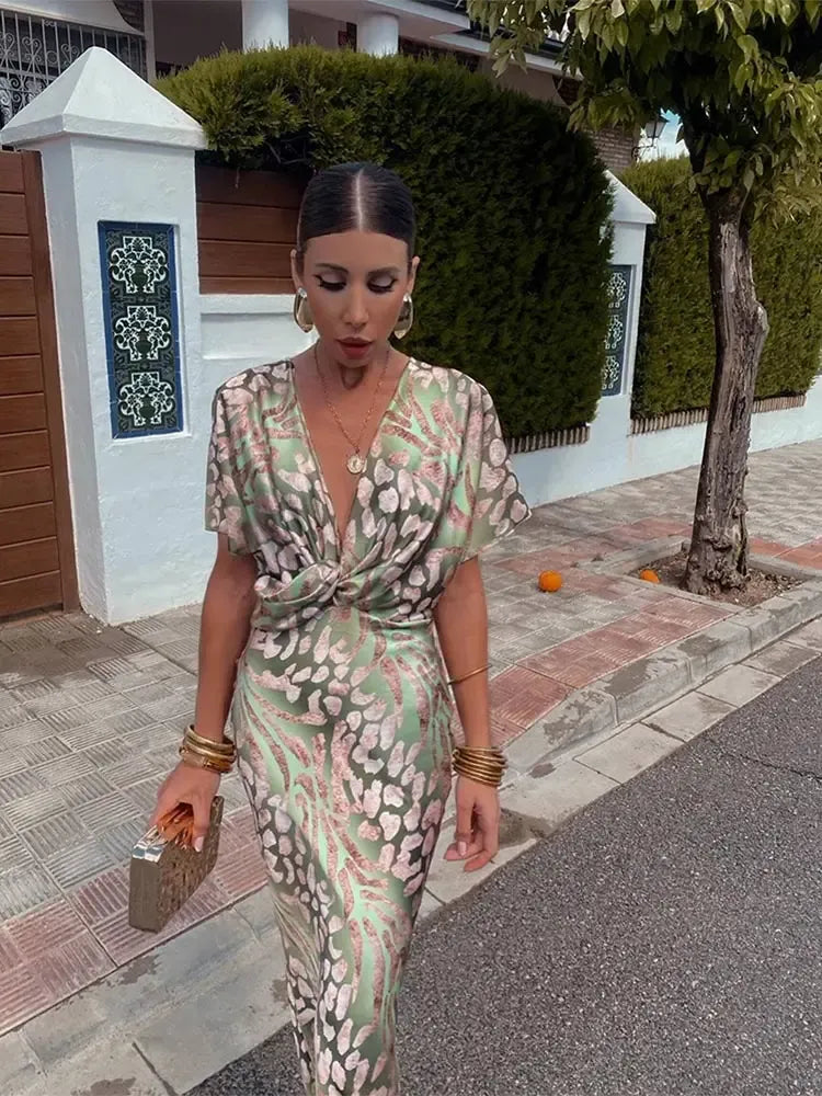 Higinia™ | Robe Midi Imprimée aux Teintes Cuivrées