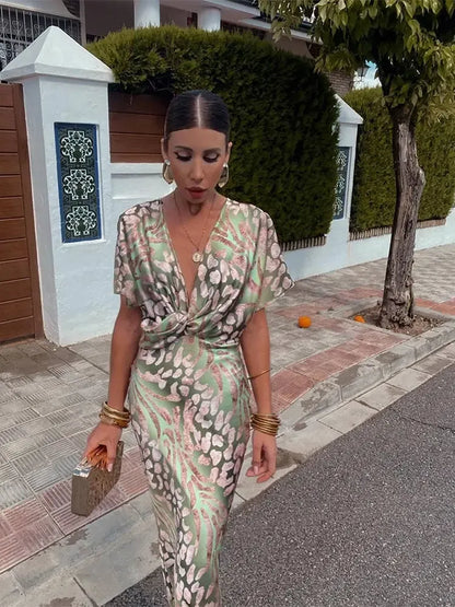 Higinia™ | Robe Midi Imprimée aux Teintes Cuivrées