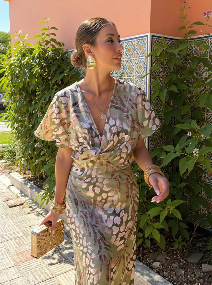 Higinia™ | Robe Midi Imprimée aux Teintes Cuivrées