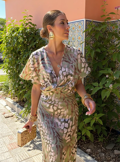 Higinia™ | Robe Midi Imprimée aux Teintes Cuivrées