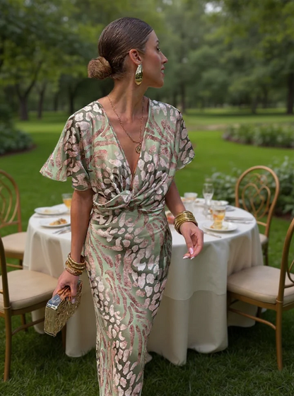 Higinia™ | Robe Midi Imprimée aux Teintes Cuivrées