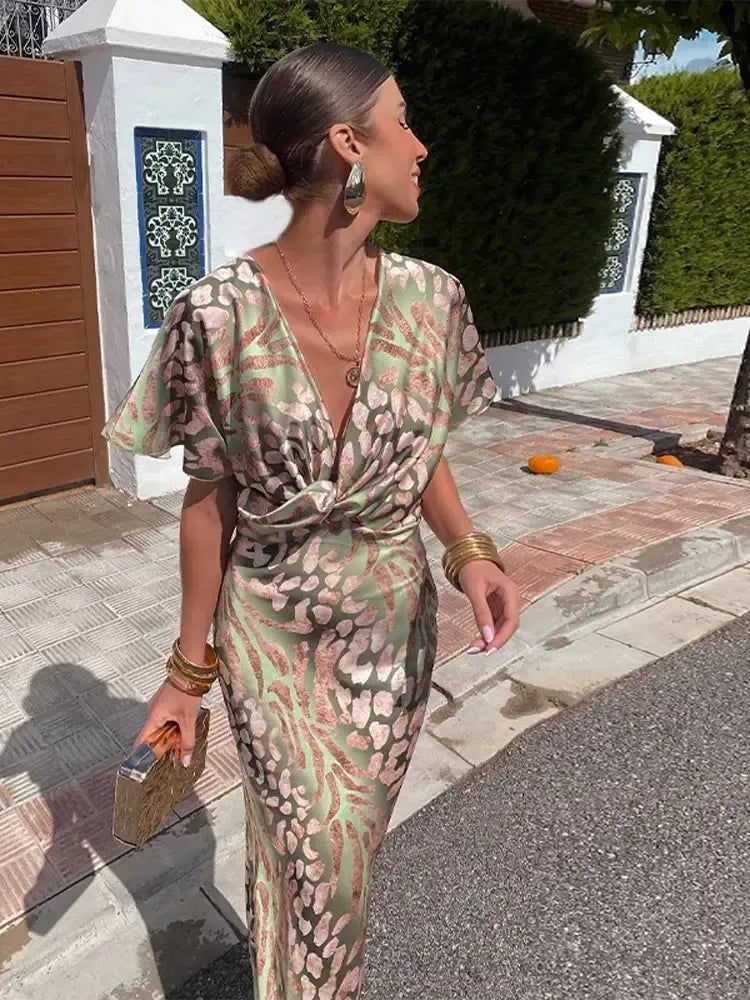Higinia™ | Robe Midi Imprimée aux Teintes Cuivrées