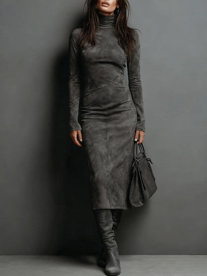 Lorène | Robe midi en suède marron