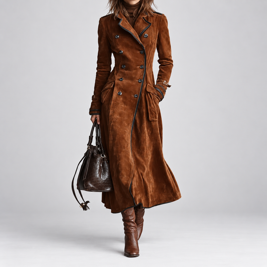 Georgina | Manteau long effet daim avec ceinture