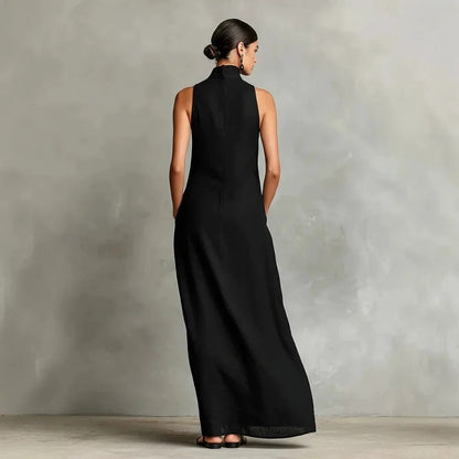 Robe Longue Ample Sans Manches Marina avec Col Haut