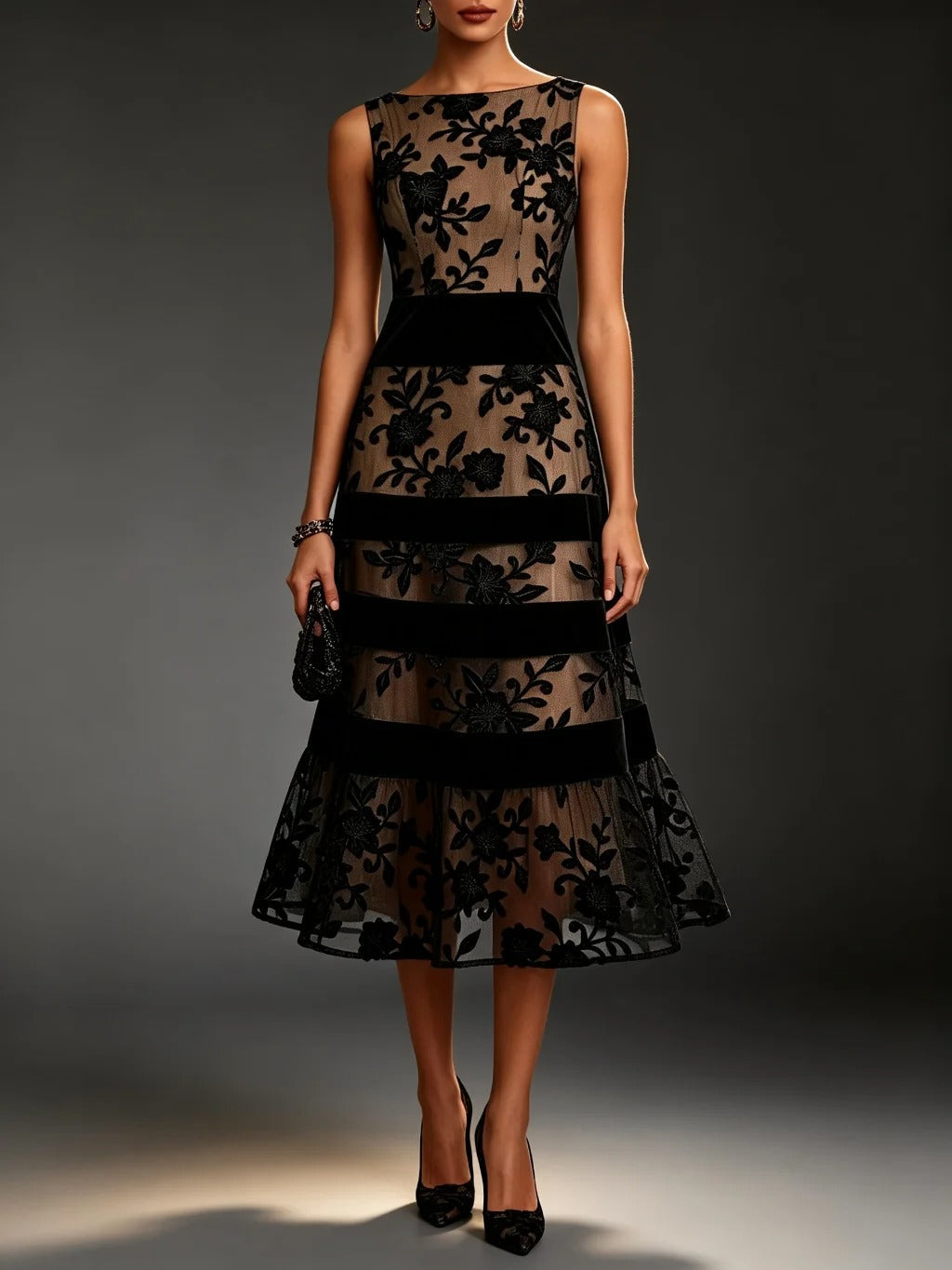 Robe Midi Odette en Tulle avec Broderie Florale