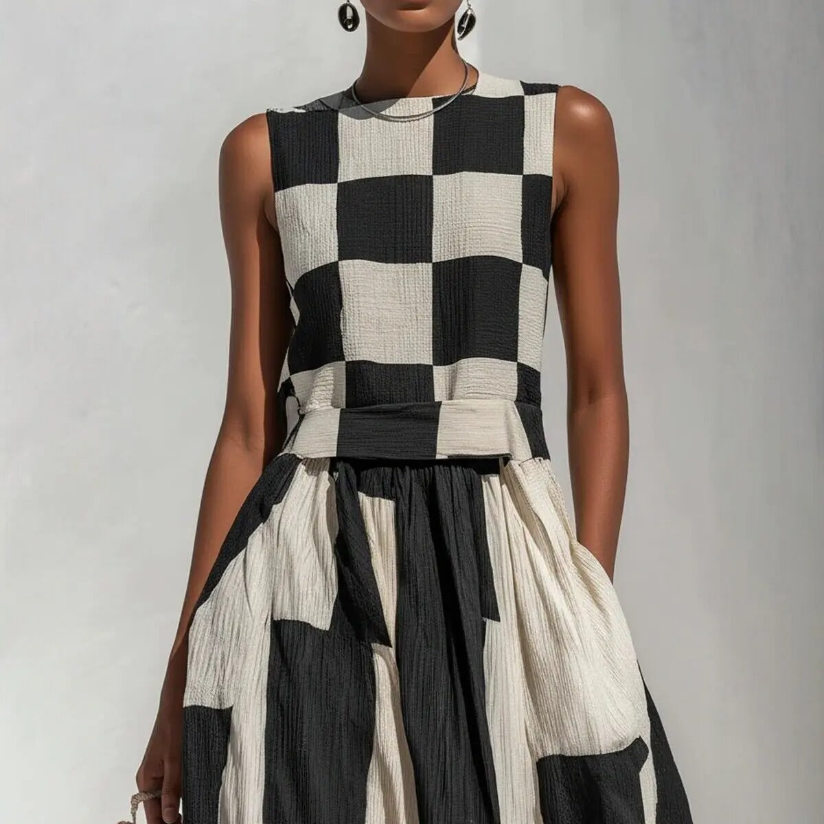 Noa Maxi Robe Géométrique Blanc et Noir