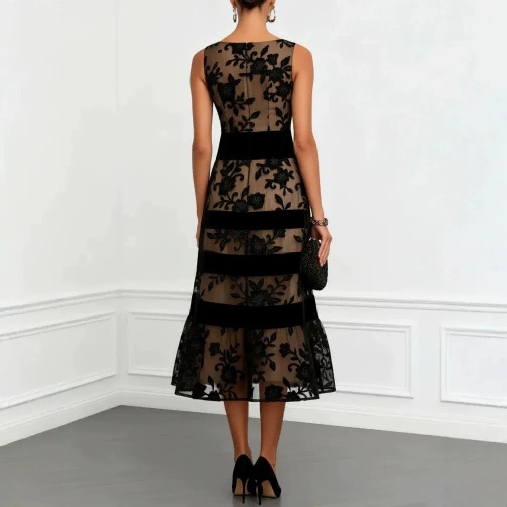 Robe Midi Odette en Tulle avec Broderie Florale