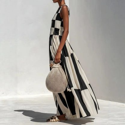 Noa Maxi Robe Géométrique Blanc et Noir