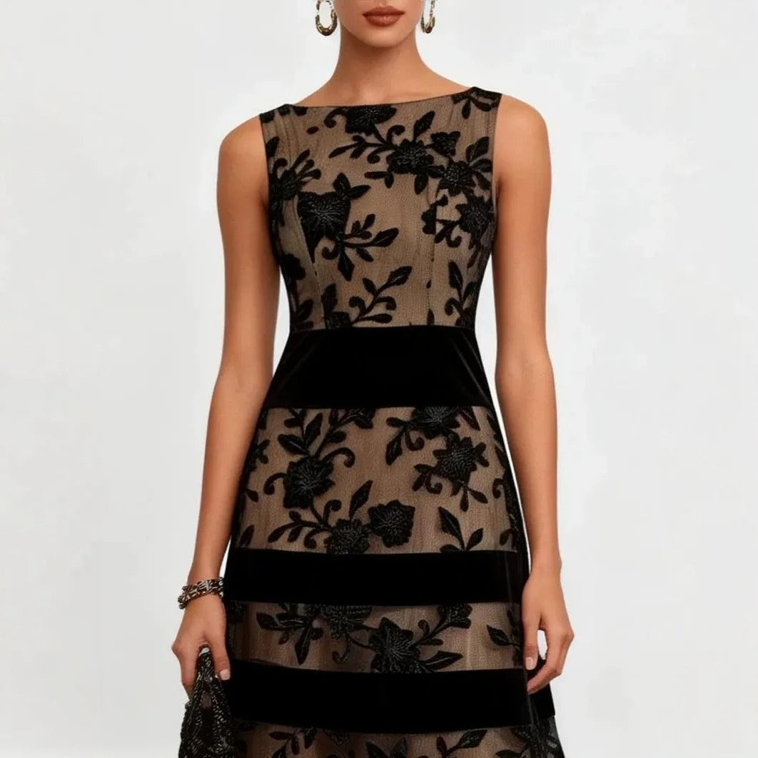Robe Midi Odette en Tulle avec Broderie Florale